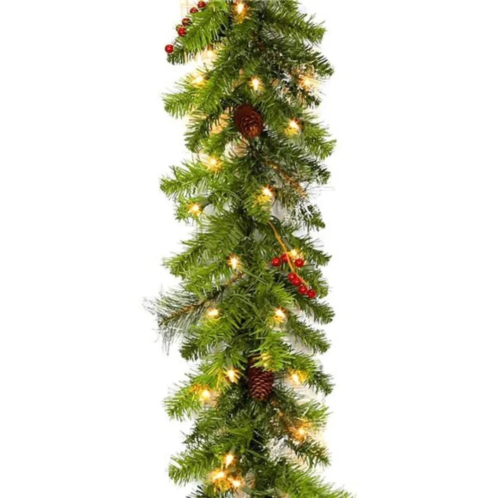 9 ft. Christmas Garland with 50 Warm White Lights, Pre-lit Christmas Garland